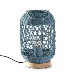 Brico Depôt Lámpara de mesa jiro de ratán natural color azúl, diámetro 18 cm oferta