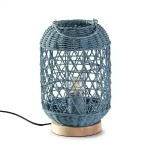 Brico Depôt Lámpara de mesa jiro de ratán natural color azúl, diámetro 18 cm oferta