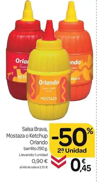 Supermercados El Jamón Salsa Brava Mostaza O Ketchup Orlando 290g oferta