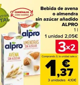 Carrefour Bebida de avena o almendra sin azúcar añadido ALPRO oferta