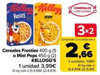 Carrefour Cereales Frosties 400 g (1) o Miel Pops 450 g (2) KELLOGG'S oferta