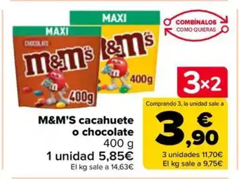 Carrefour M&M'S cacahuete o chocolate 400 g oferta