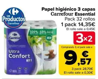 Carrefour Papel higiénico 3 capas Carrefour Essential oferta