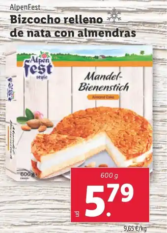 Lidl AlpenFest Bizcocho relleno de nata con almendras oferta