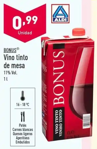 ALDI BONUSⓇ Vino tinto de mesa oferta