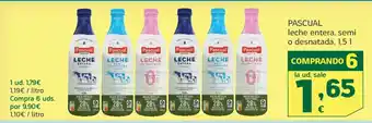 HiperDino PASCUAL leche entera, semi o desnatada, 1,5 I oferta