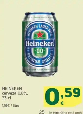 HiperDino HEINEKEN cerveza 0,0%, 33 cl oferta