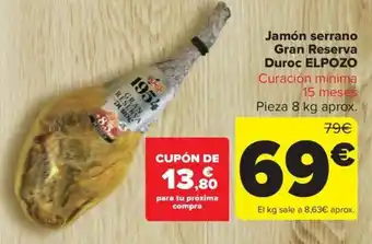 Carrefour Market Jamón serrano Gran Reserva Duroc ELPOZO oferta
