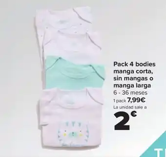 Carrefour Pack 4 bodies manga corta, sin mangas o manga larga oferta
