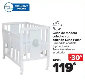 Carrefour Cuna de madera colecho con colchón Luna Polar oferta