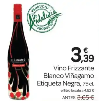 Supermercados El Jamón Vino Frizzante Blanco Viñagamo Etiqueta Negra, 75 cl. oferta