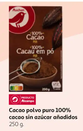 Alcampo Cacao polvo puro 100% cacao sin azúcar añadidos 250g oferta