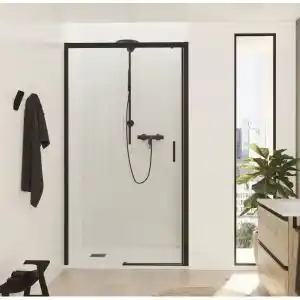 Brico Depôt Mampara de ducha frontal f1-140xh195cm, perfil negro, vidrio 6mm. Antical oferta