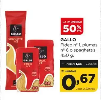 Alimerka GALLO Fideo nº 1, plumas nº 6 o spaghettis, oferta