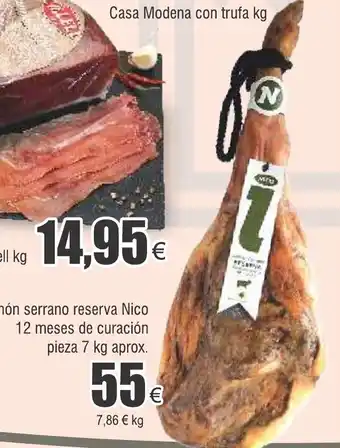 FROIZ Jamón serrano reserva Nico 12 meses de curación pieza 7 kg aprox. oferta