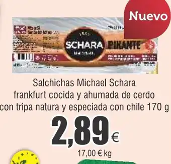 FROIZ Salchichas Michael Schara frankfurt cocida y ahumada de cerdo con tripa natura y especiada con chile 170 g oferta