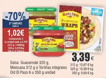 FROIZ Salsa Guacamole 320 g, Mexicana 312 g o Tortillas integrales Old El Paso 6 u 350 g unidad oferta
