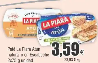 FROIZ Paté La Piara Atún natural o en Escabeche 2x75 g unidad oferta