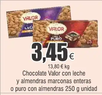 FROIZ Chocolate Valor con leche y almendras marconas enteras o puro con almendras 250 g unidad oferta