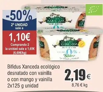 FROIZ Bífidus Xanceda ecológico desnatado con vainilla o con mango y vainilla 2x125 g unidad oferta