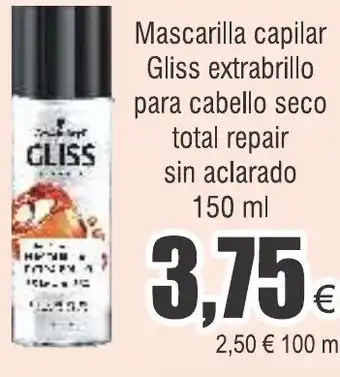 FROIZ Mascarilla capilar Gliss extrabrillo para cabello seco total repair sin aclarado 150 ml oferta