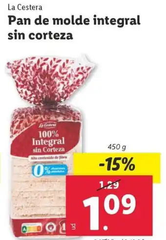 Lidl Pan de molde integral sin corteza oferta