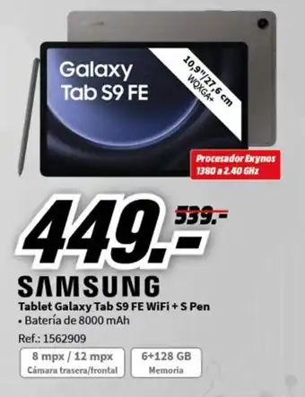 MediaMarkt Tablet Galaxy Tab S9 FE WiFi + S Pen oferta
