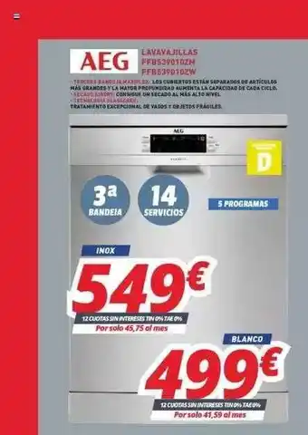 Mi electro AEG Lavavajillas Inox FFB539010ZM, Blanco FFB539010ZW oferta