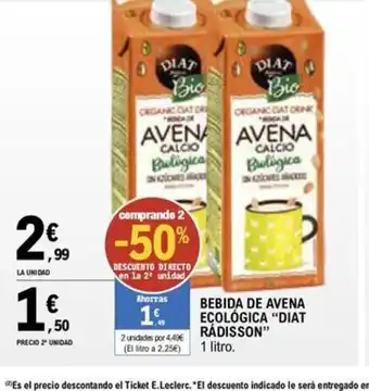 E.Leclerc BEBIDA DE AVENA ECOLÓGICA DIAT RÁDISSON oferta