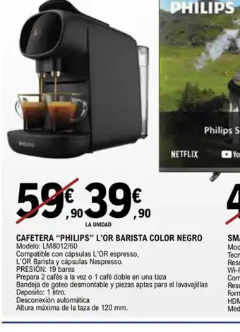 E.Leclerc CAFETERA "PHILIPS" L'OR BARISTA COLOR NEGRO oferta