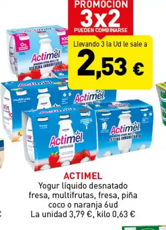 Hiperber ACTIMEL Yogur líquido desnatado fresa, multifrutas, fresa, piña coco o naranja 6ud oferta