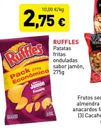 Hiperber RUFFLES Patatas fritas onduladas sabor jamón, oferta