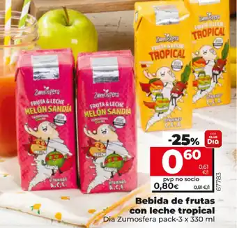 Bebida de frutas con leche tropical Dia Zumosfera pack 3 x 330 ml