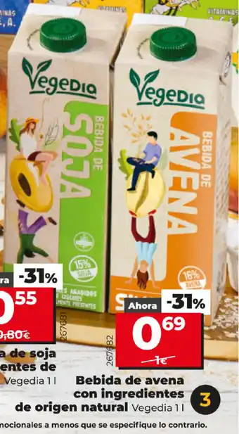 Dia Bebida de avena con ingredientes de origen natural Vegedia 1 L oferta