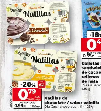 Dia Natillas de chocolate / sabor vainilla pack 6 x 125 g oferta