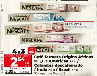 Dia Nescafé Café farmers Origins Africas 55g / 3 Americas 54 g / Columbia descafeinado / India 53 g / Brazil 52 g 10 capsulas oferta