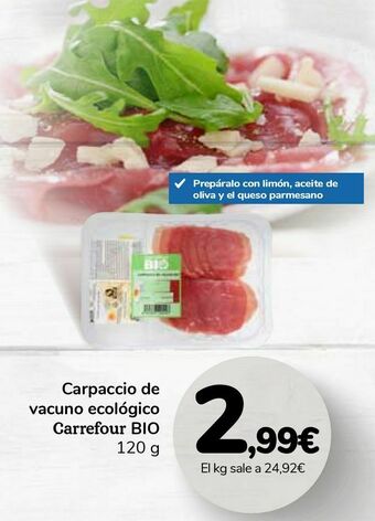Carrefour Carpaccio de vacuno ecológico carrefour bio oferta