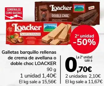 Carrefour Galletas barquillo rellenas de crema de avellana o doble choc loacker oferta