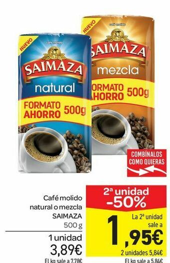 Café molido natural o mezcla saimaza 500 g