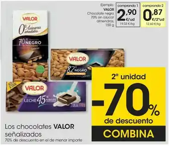 Eroski Valor chocolate negro 70% sin azúcar almendras oferta