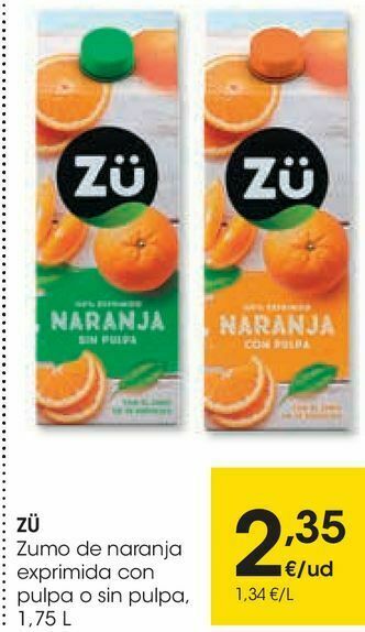 Eroski Zü zumo de naranja exprimida con pulpa o sin pulpa oferta