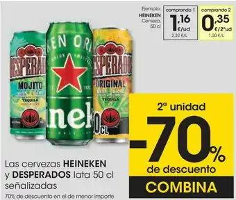 Eroski Las cervezas heineken y desperados señalizados oferta