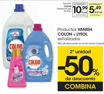 Eroski Productos vanish, colon y lysol señalizados oferta