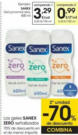 Eroski Los geles sanex zero señalizados oferta