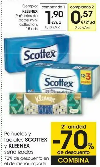 Eroski Pañuelos faciales scottex y kleenex señalizados oferta