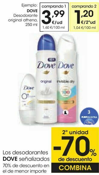 Eroski Los desodorantes dove señalizados oferta