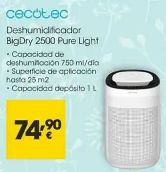 Eroski Cecotec deshumidificador bigdry 2500 pure light oferta