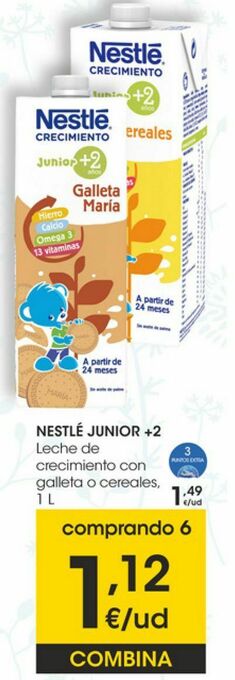 Eroski Neslté junior +2 leche de crecimiento con galletas o cereales oferta