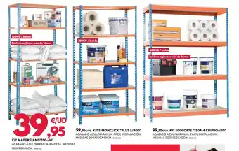 BricoCentro Kit Maderstand "150-40" 180 x 90 x 40cm ∕ Kit Simonclick "Plus 5∕400" ∕ Kit Ecoforte "1504-4 Chipboard" oferta