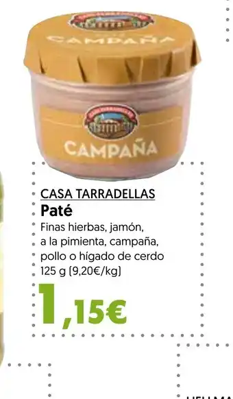 Hiper Usera CASA TARRADELLAS Paté oferta